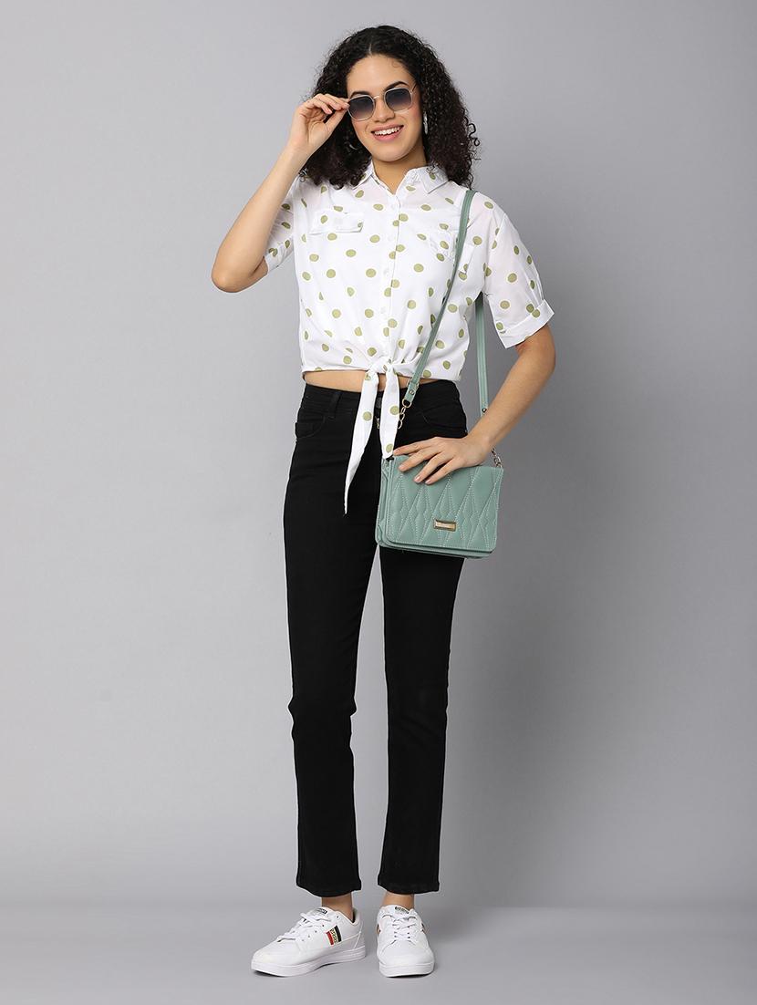 women white polka dots printed crop top - 21067781 - Standard Image - 3