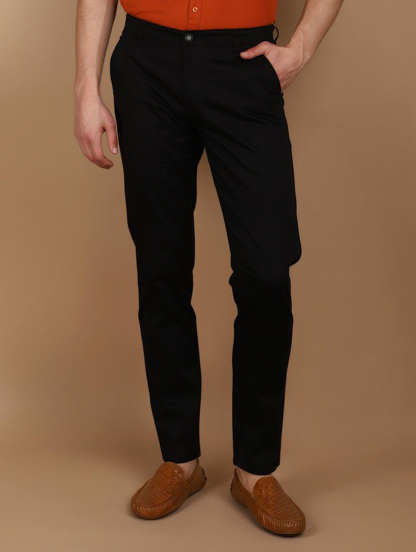 black cotton flat front casual trousers - 21068004 - Zoom Image - 0