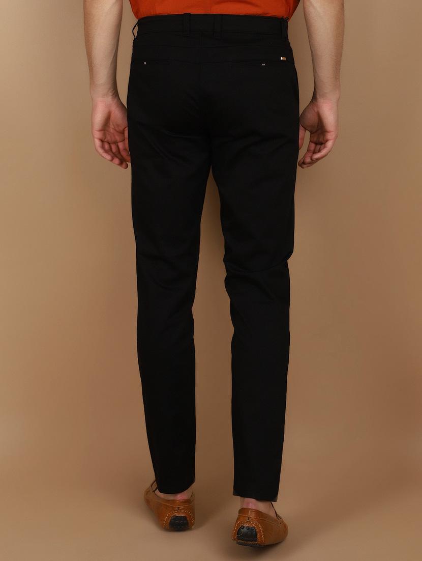 black cotton flat front casual trousers - 21068004 - Standard Image - 3