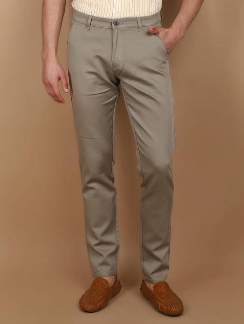 green cotton flat front casual trousers - 21068248 - Standard Image - 0
