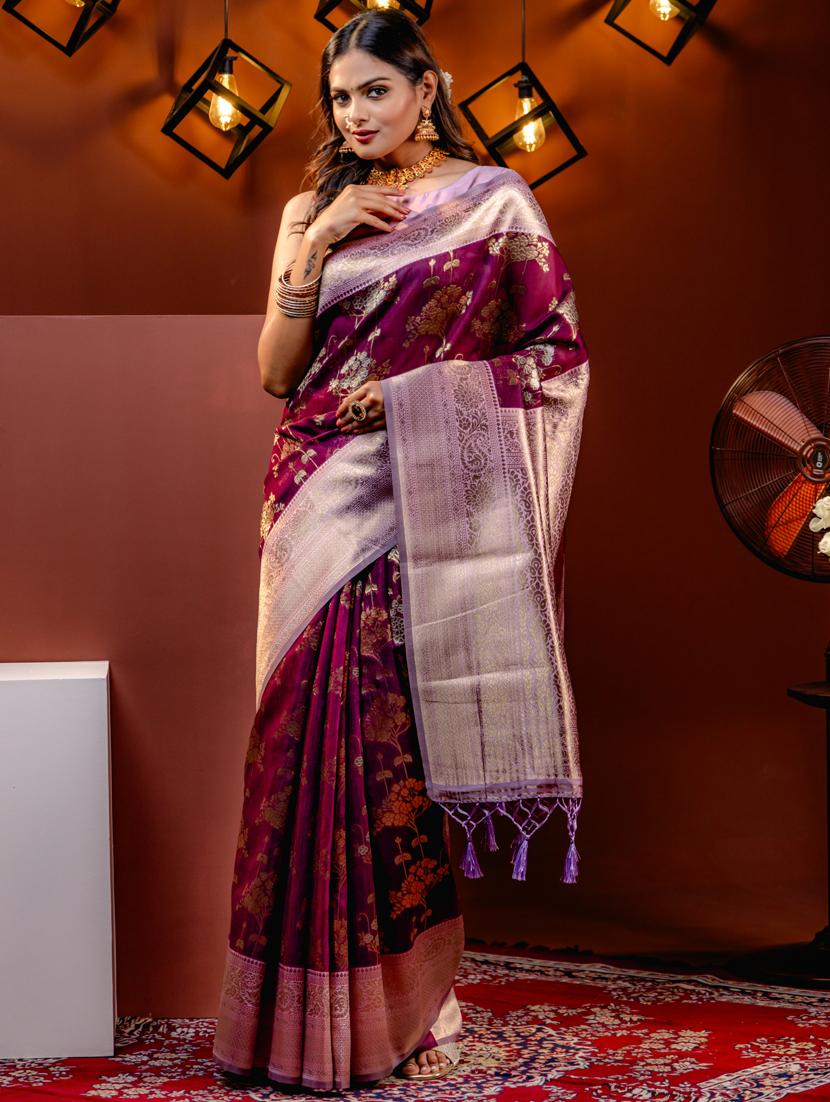 women floral kanjivaram saree with blouse - 21068435 - Zoom Image - 0