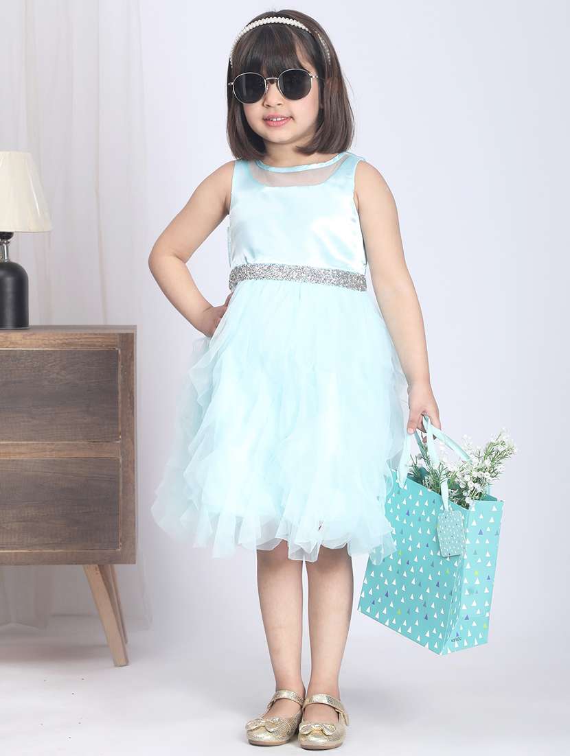 girls round neck net flare frock - 21068470 -  Zoom Image - 0