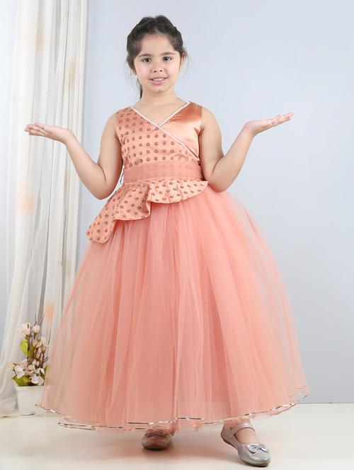 girls v-neck net frocks - 21068487 -  Standard Image - 0
