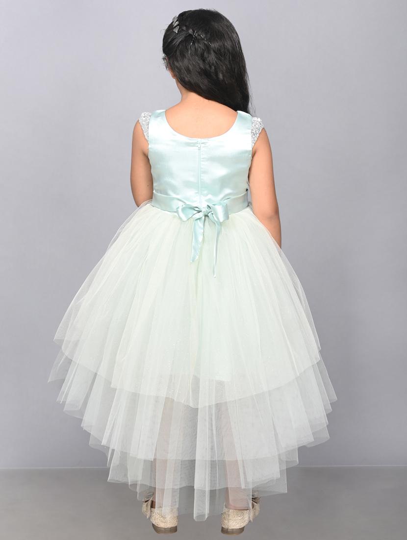 girls green self design detailed frock - 21068511 - Standard Image - 3