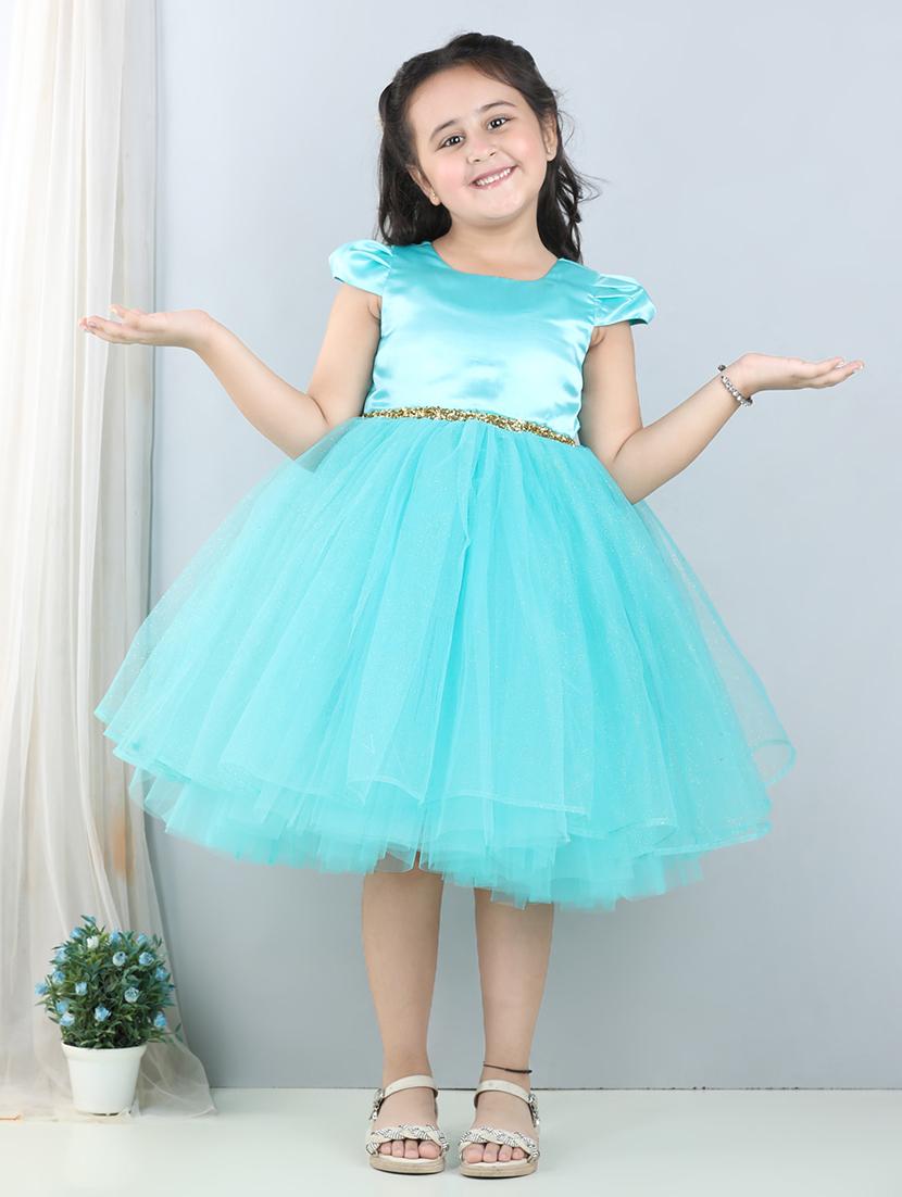 turquoise round neck sleeveless frock - 21069095 - Zoom Image - 0