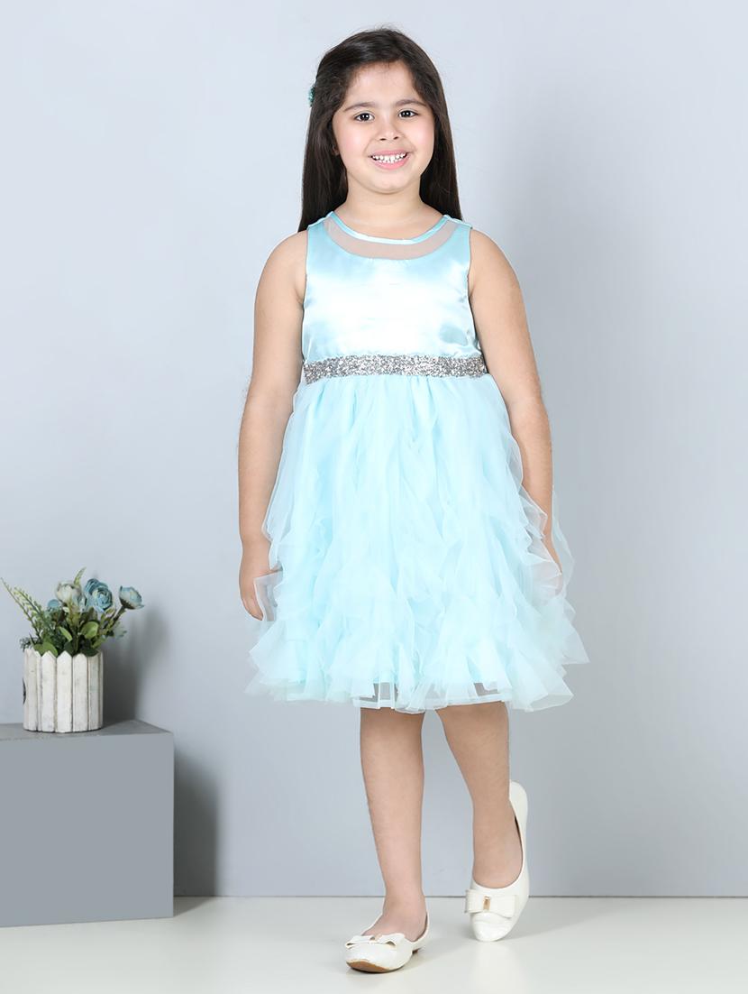 solid light blue detailed frock - 21069102 - Zoom Image - 0