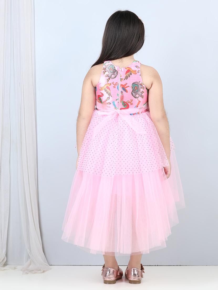 pink printed detailed high low detailed frock - 21069109 - Standard Image - 3