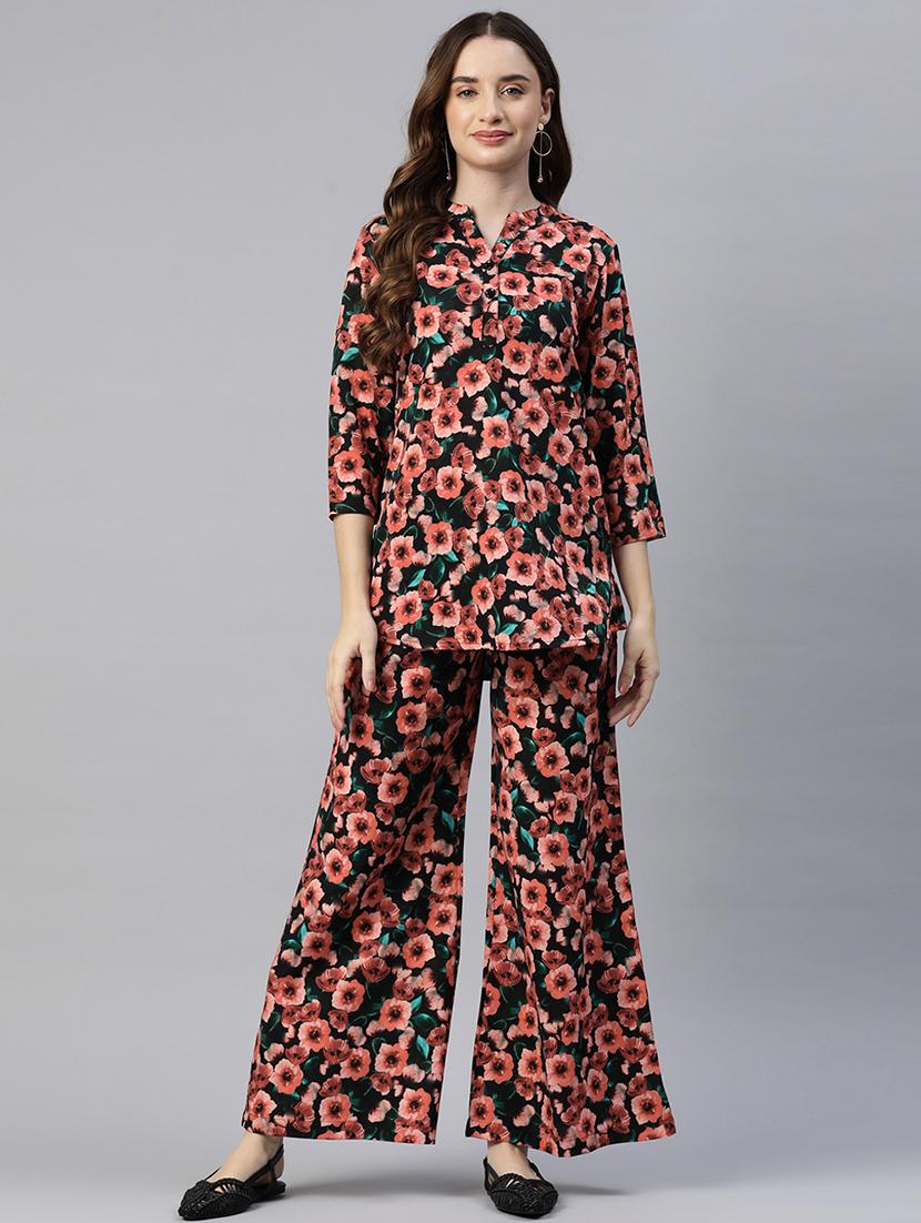 black floral printed shirt & trouser coord set - 21069184 -  Zoom Image - 0