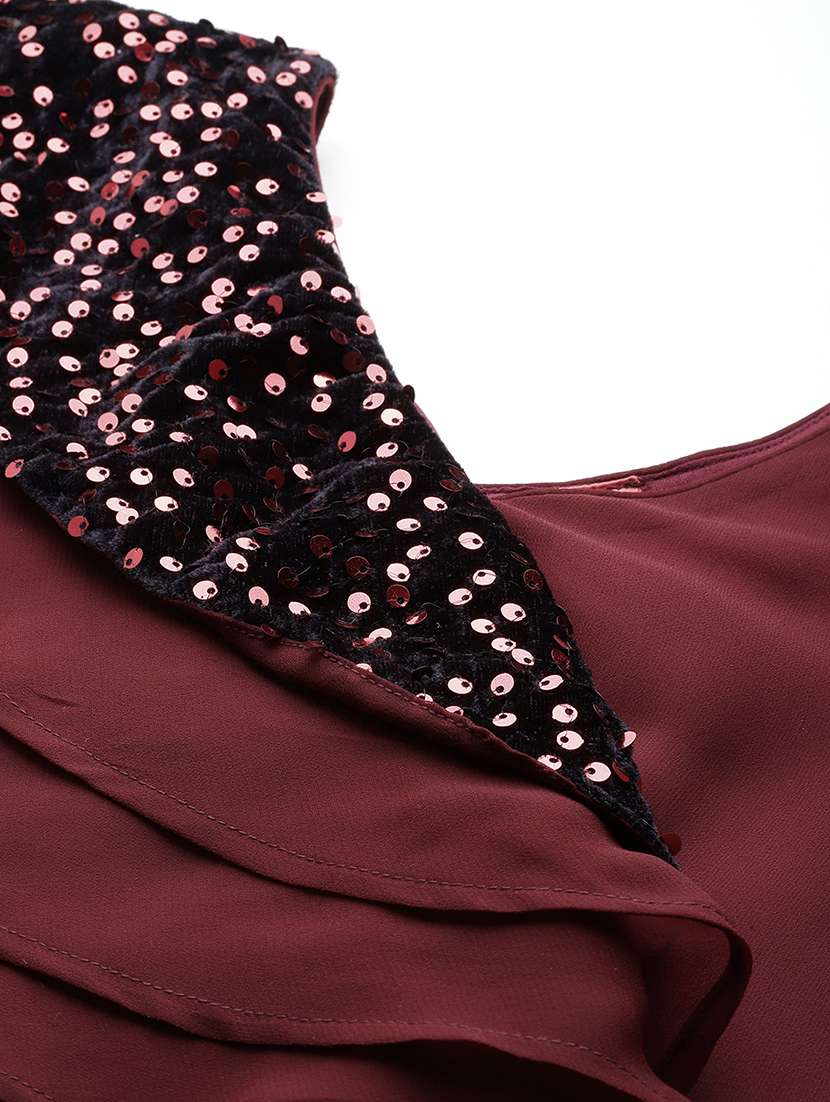 maroon sequins work top & palazzo set - 21069200 -  Standard Image - 5