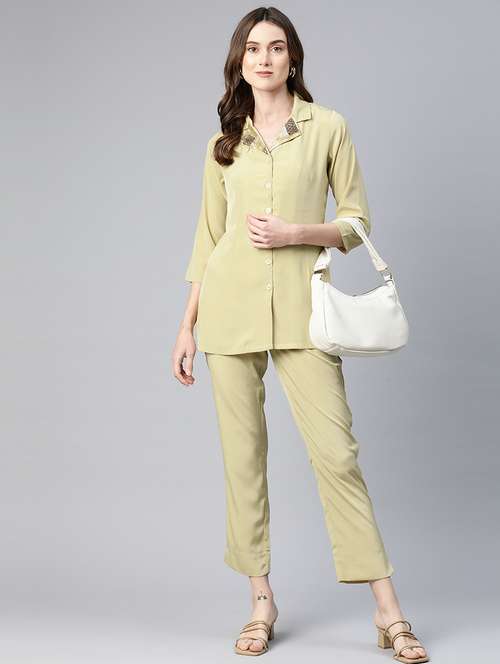 lime sequins work top & trouserset - 21069201 - Standard Image - 0