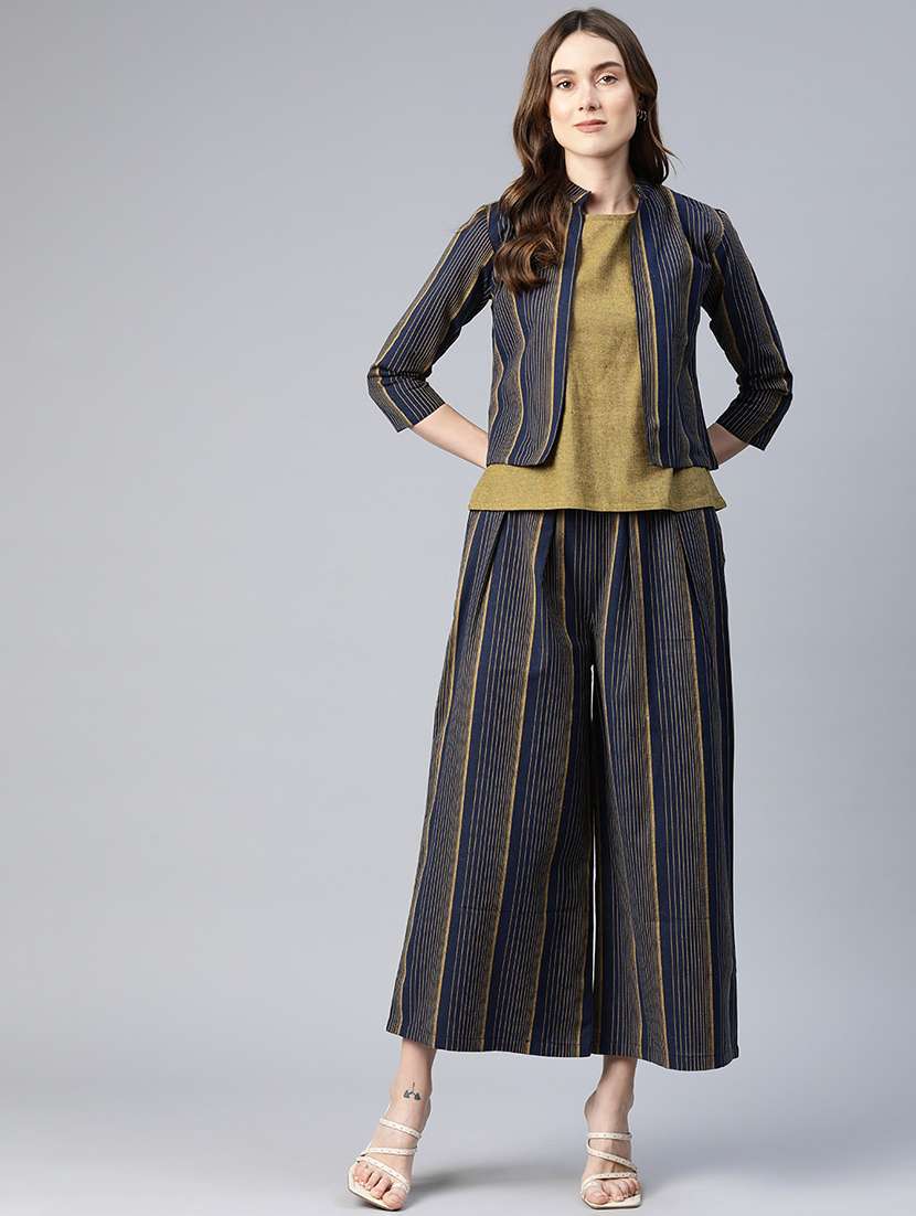 women striped top and palazzo set with jacket - 21069204 -  Zoom Image - 0