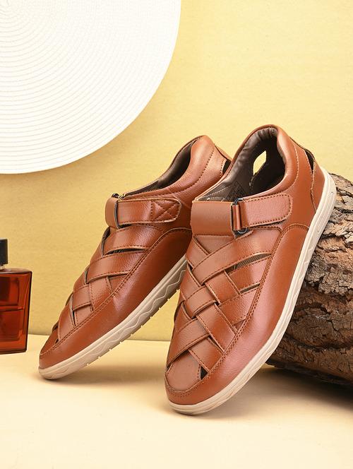 tan leatherette slip on sandals - 21069364 -  Standard Image - 0