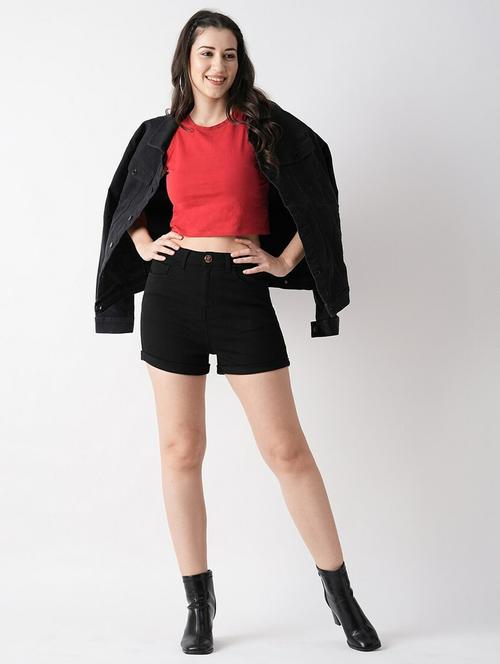 solid black cotton regular shorts - 21069640 - Standard Image - 0