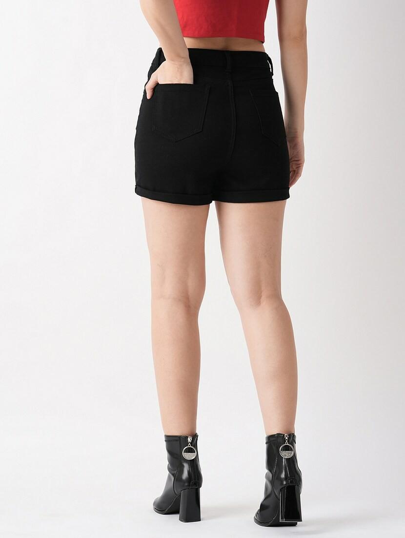 solid black cotton regular shorts - 21069640 - Standard Image - 3