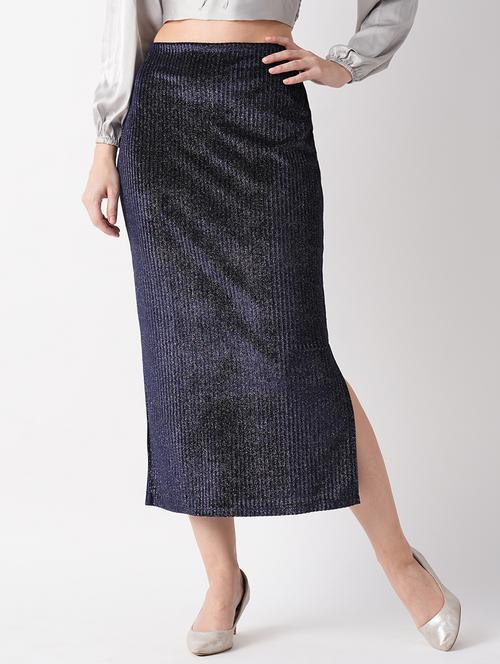 navy blue self design detailed skirt - 21069646 - Standard Image - 0