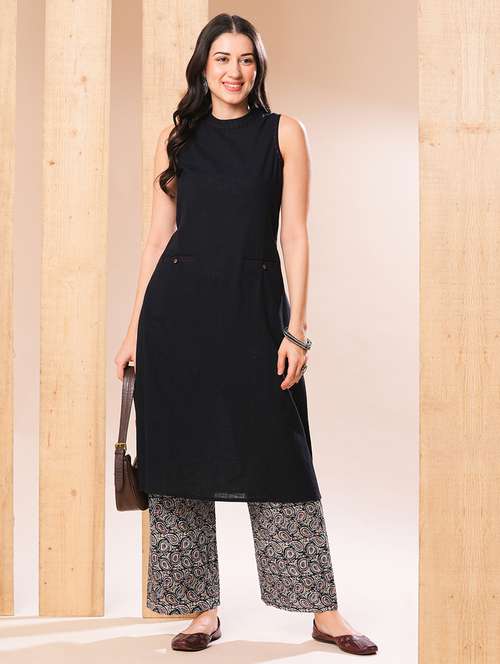 women black solid kurta palazzo set - 21069659 -  Standard Image - 0