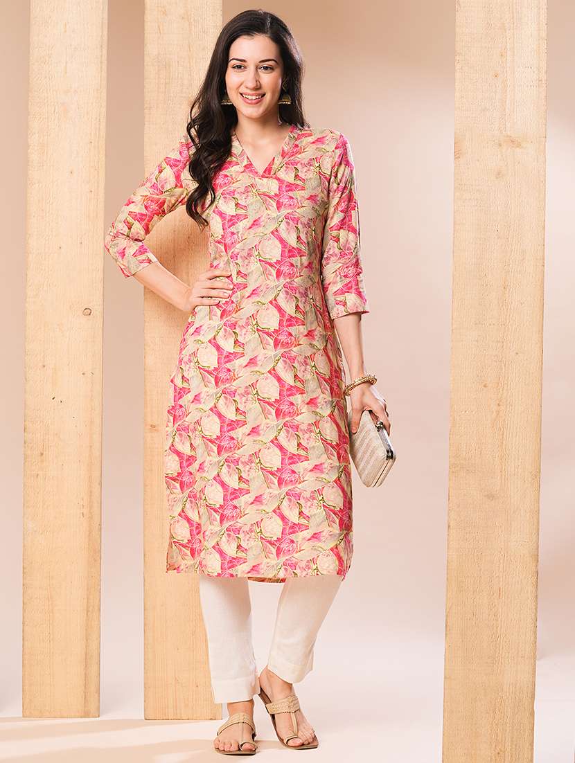 globus women pink allover printed & swarovski studded straight kurta - 21069692 - Zoom Image - 0