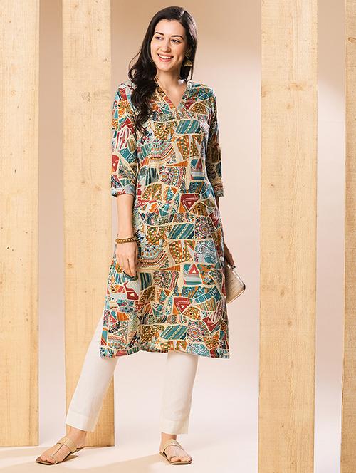 globus women multi allover printed & swarovski studded straight kurta - 21069693 - Standard Image - 0