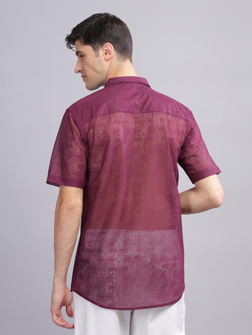 maroon regular lace shirt - 21070206 - Standard Image - 3