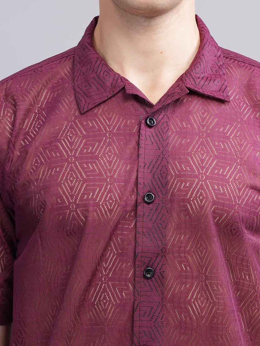 maroon regular lace shirt - 21070206 - Standard Image - 5