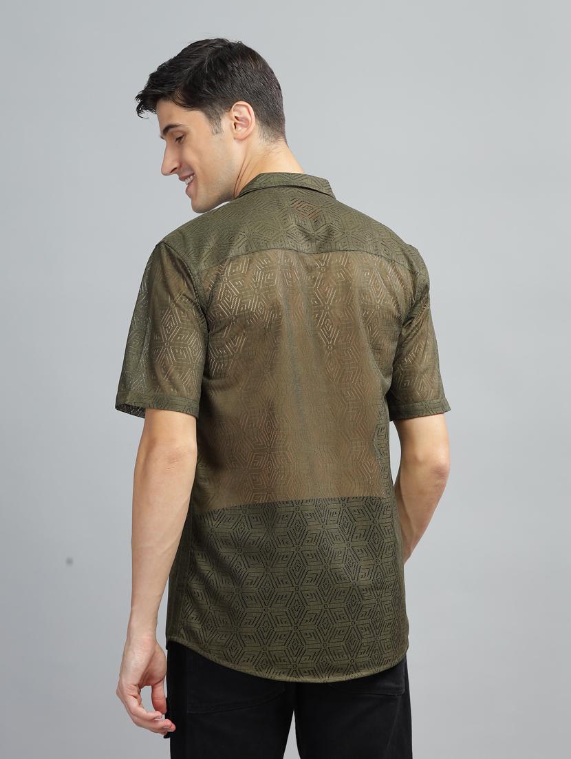 olive green lace regular shirt - 21070210 - Standard Image - 3