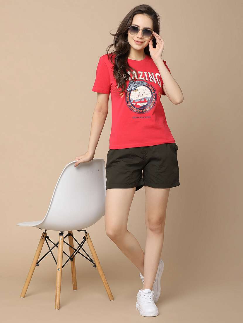 women solid mid rise regular short - 21070246 -  Standard Image - 5