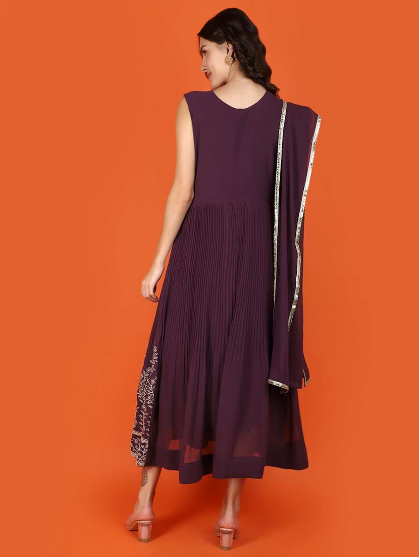purple cotton empire line ethnic dress - 21070344 -  Standard Image - 3