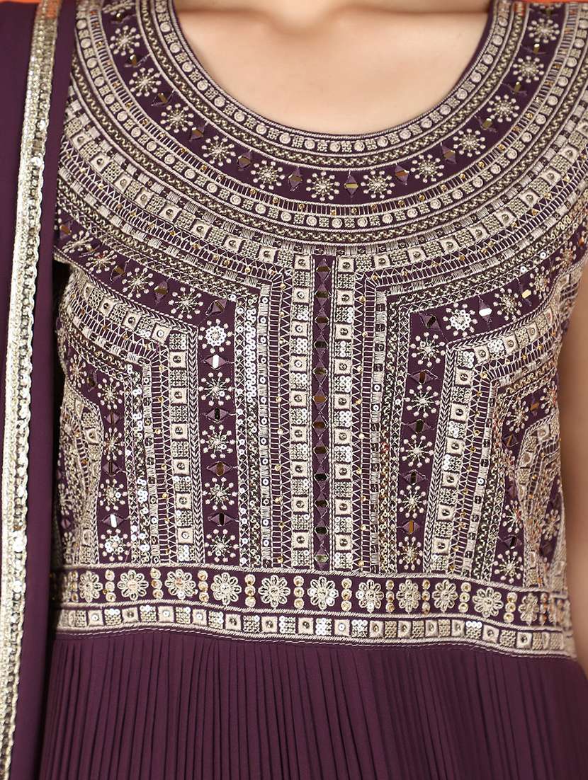 purple cotton empire line ethnic dress - 21070344 -  Standard Image - 5