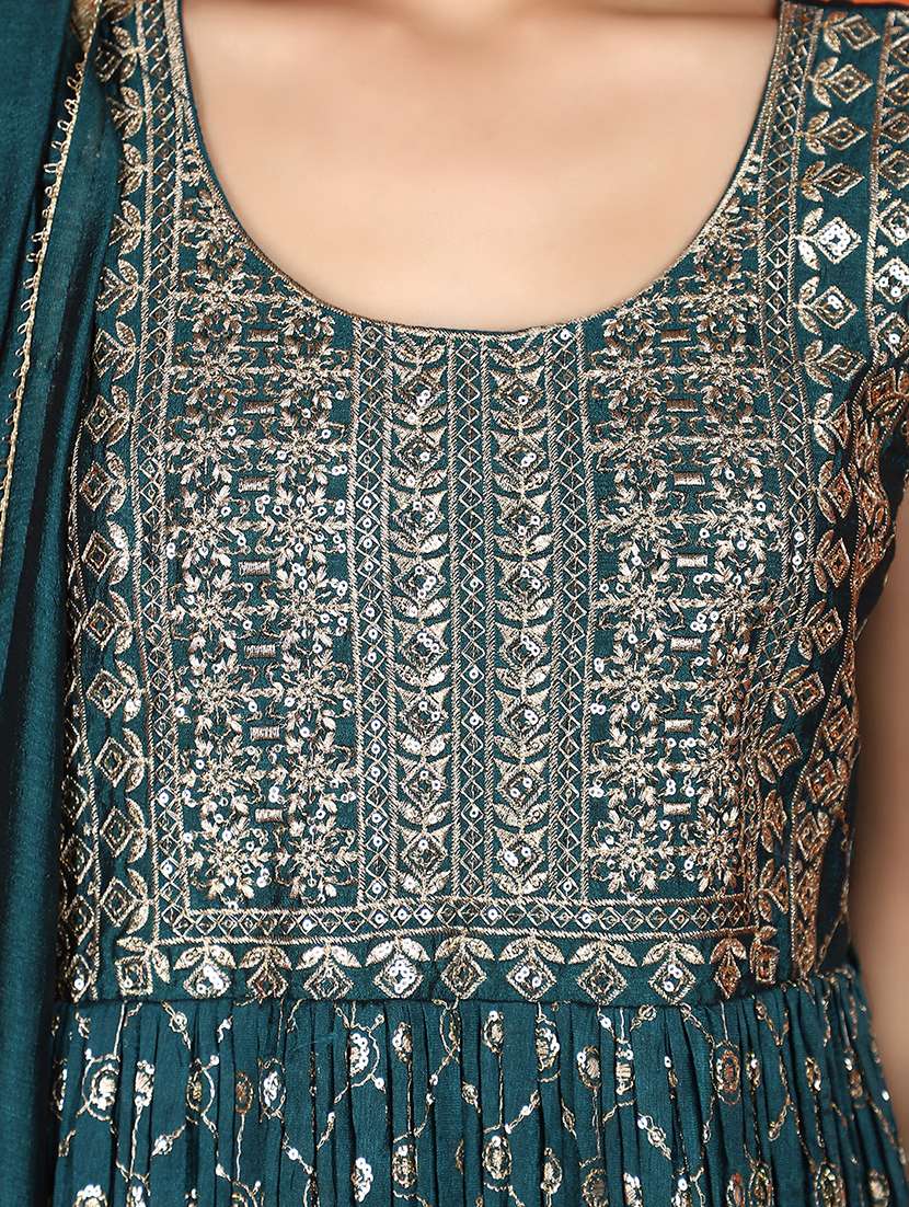 women green printed flared ethnic dress with dupatta - 21070346 -  Standard Image - 5