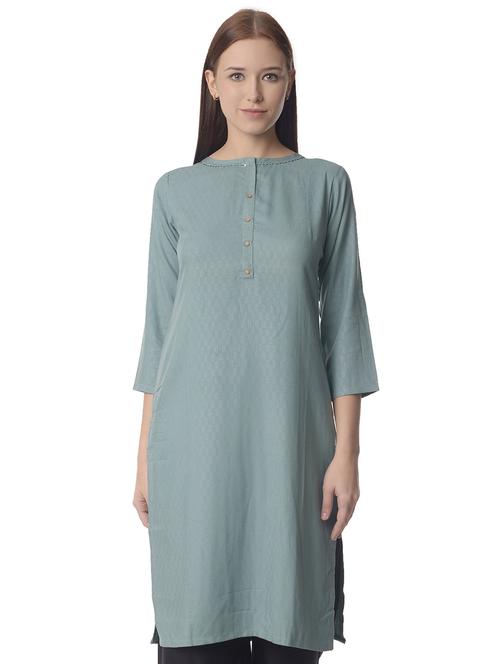 women three quarter sleeve straight kurta - 21070484 -  Standard Image - 0