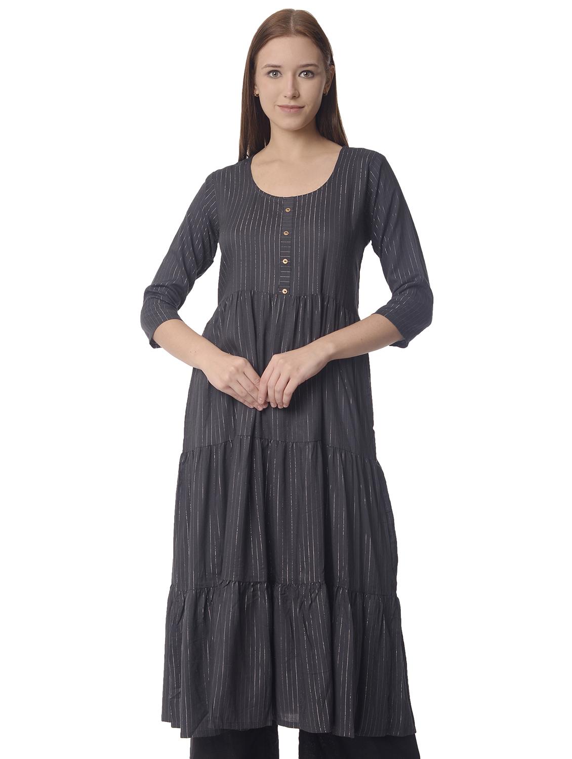 women three quarter sleeve tiered kurta - 21070487 -  Zoom Image - 0