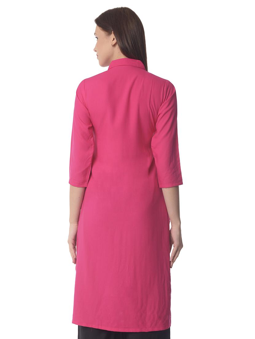 pink solid straight kurta - 21070494 - Standard Image - 3