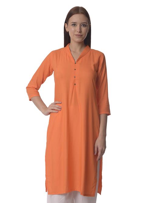 orange solid straight kurta - 21070496 - Standard Image - 0