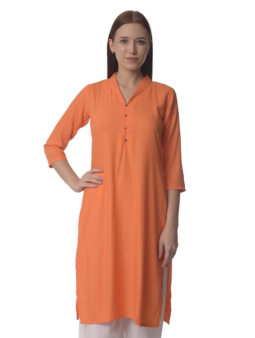 orange solid straight kurta - 21070496 - Zoom Image - 0