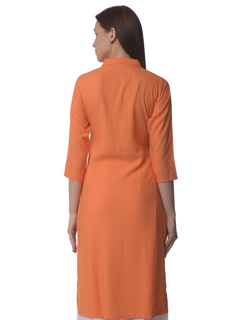 orange solid straight kurta - 21070496 - Standard Image - 3