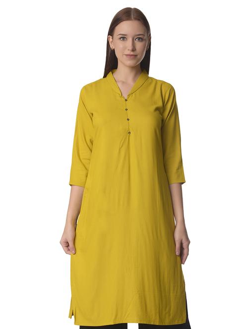 yellow solid straight kurta - 21070497 - Standard Image - 0