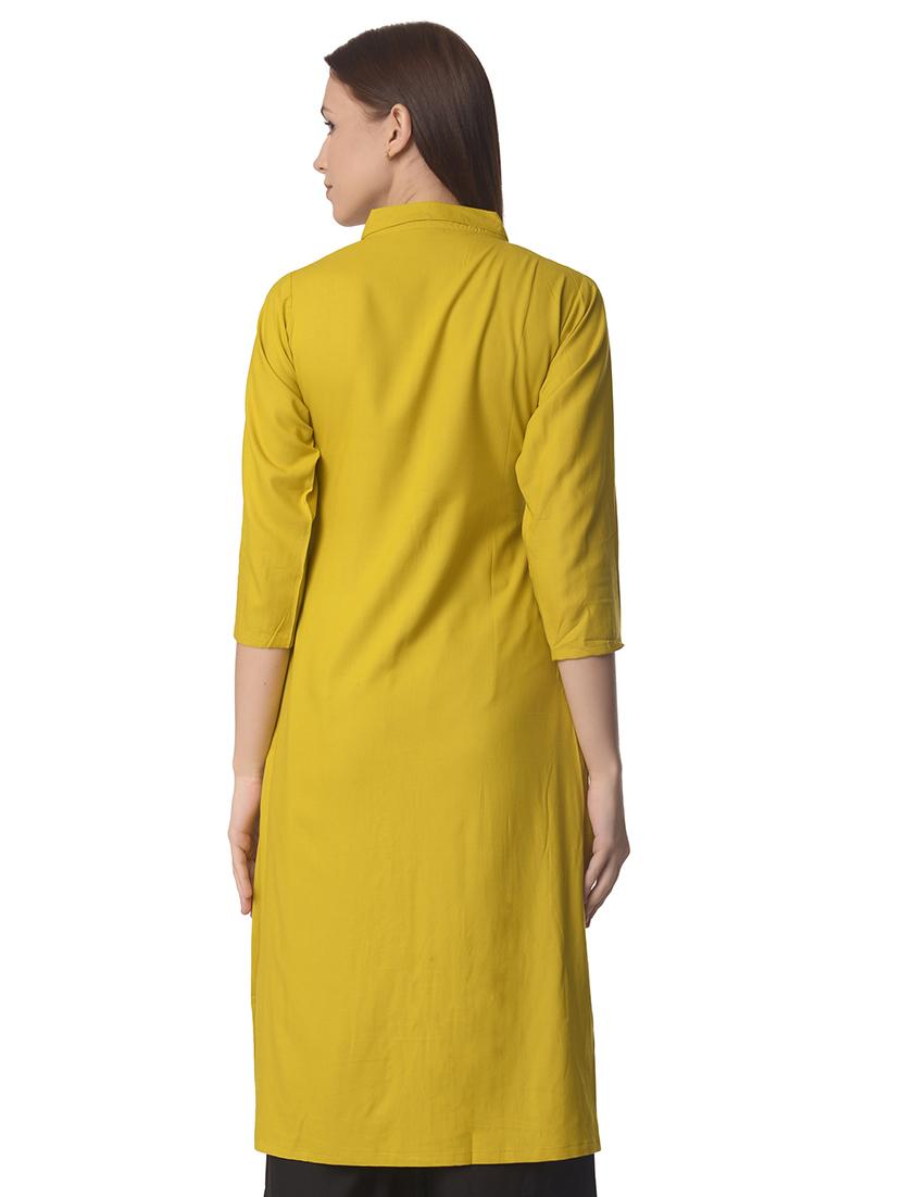 yellow solid straight kurta - 21070497 - Standard Image - 3