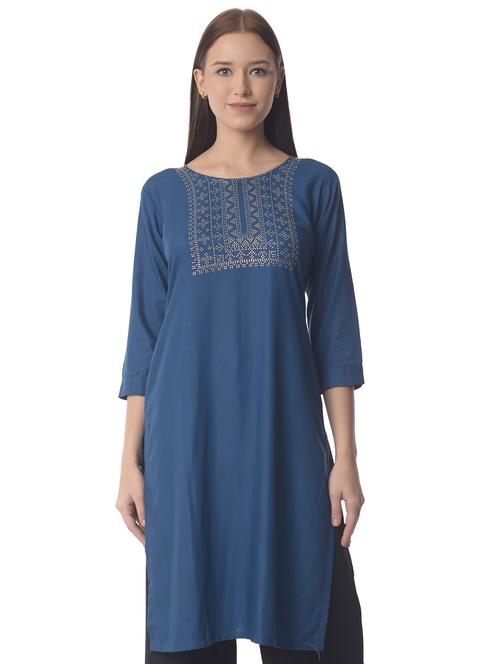 women three quarter sleeve straight kurta - 21070500 -  Standard Image - 0