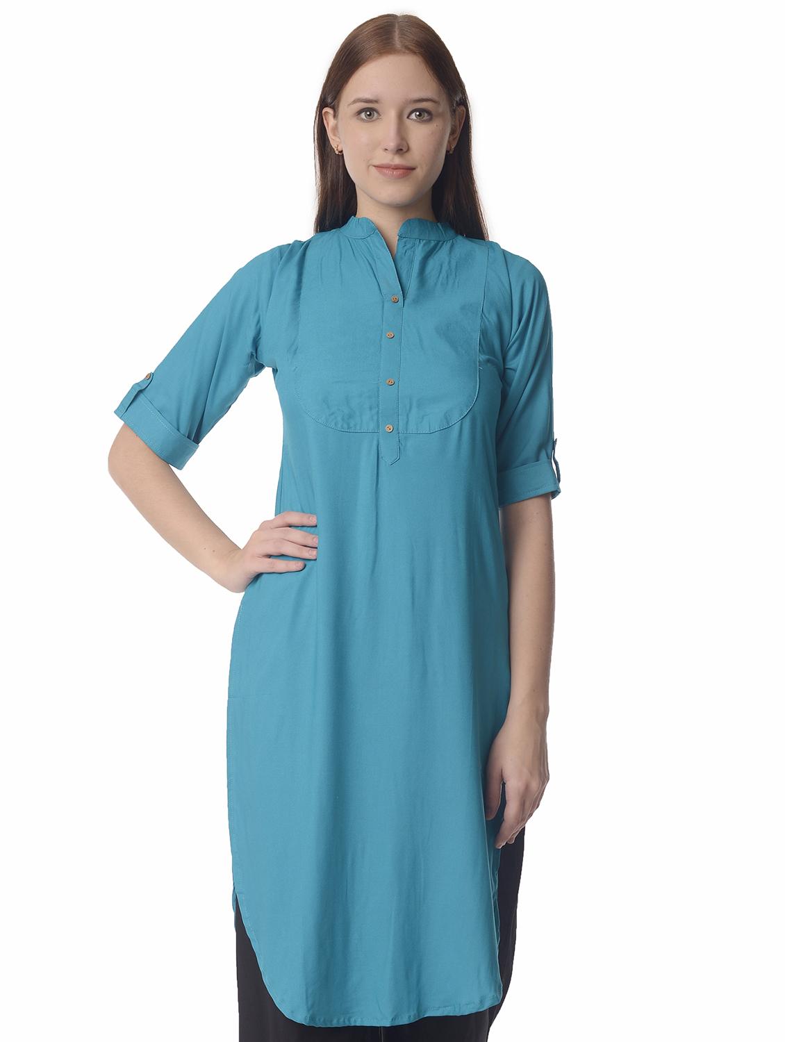 women roll up sleeve straight kurta - 21070502 - Zoom Image - 0