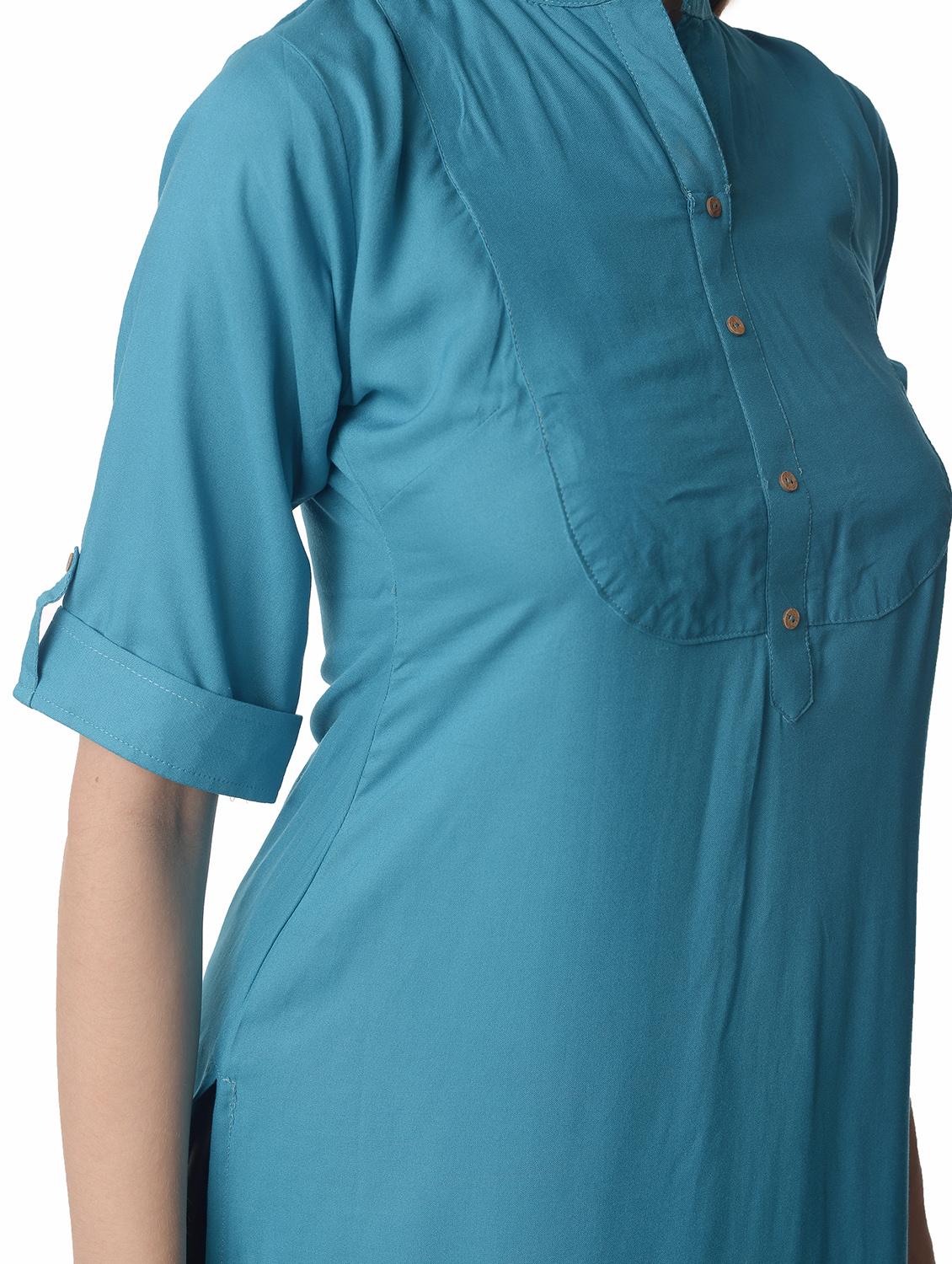 women roll up sleeve straight kurta - 21070502 - Standard Image - 3