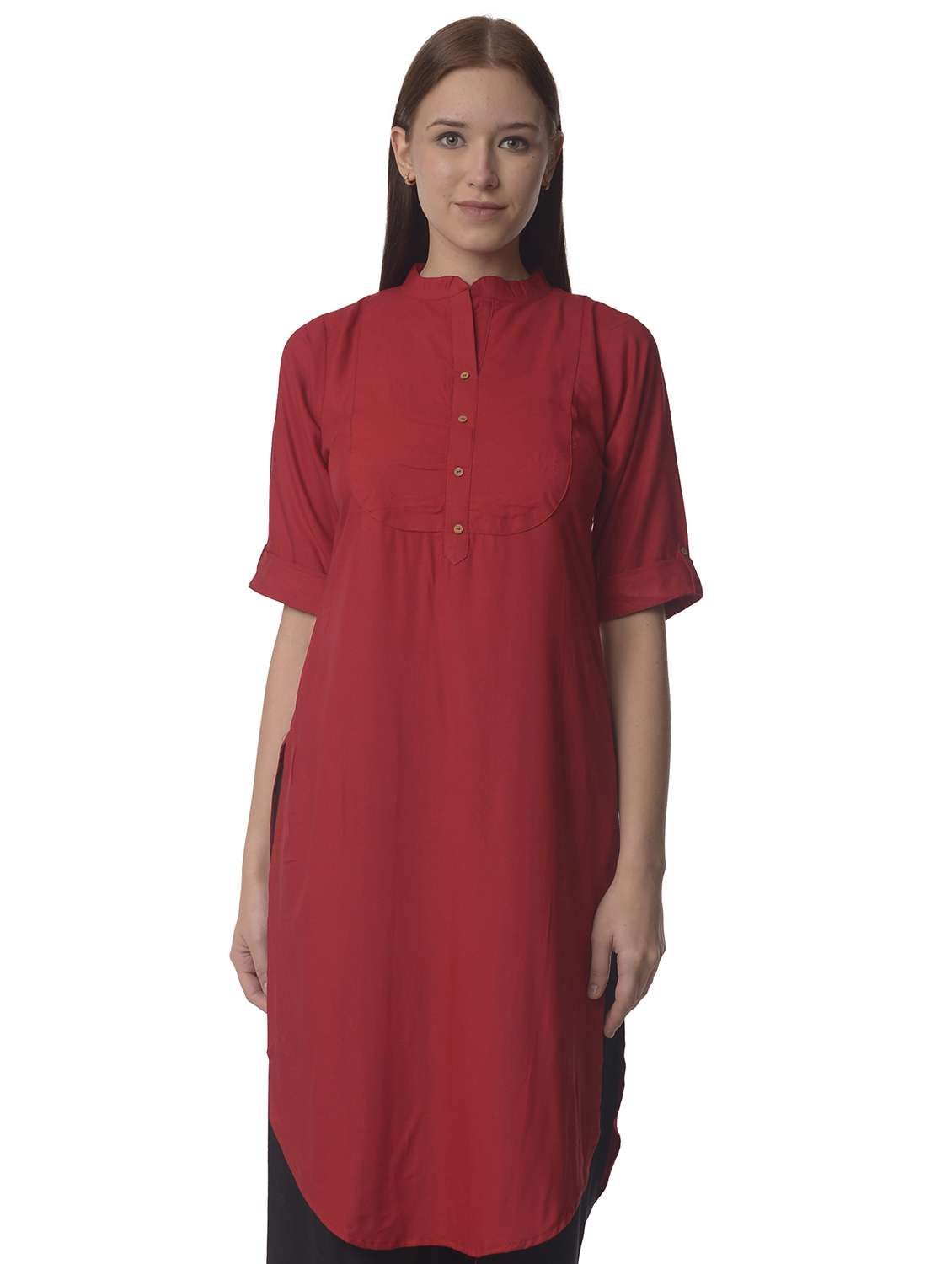 women roll up sleeve straight kurta - 21070503 -  Zoom Image - 0
