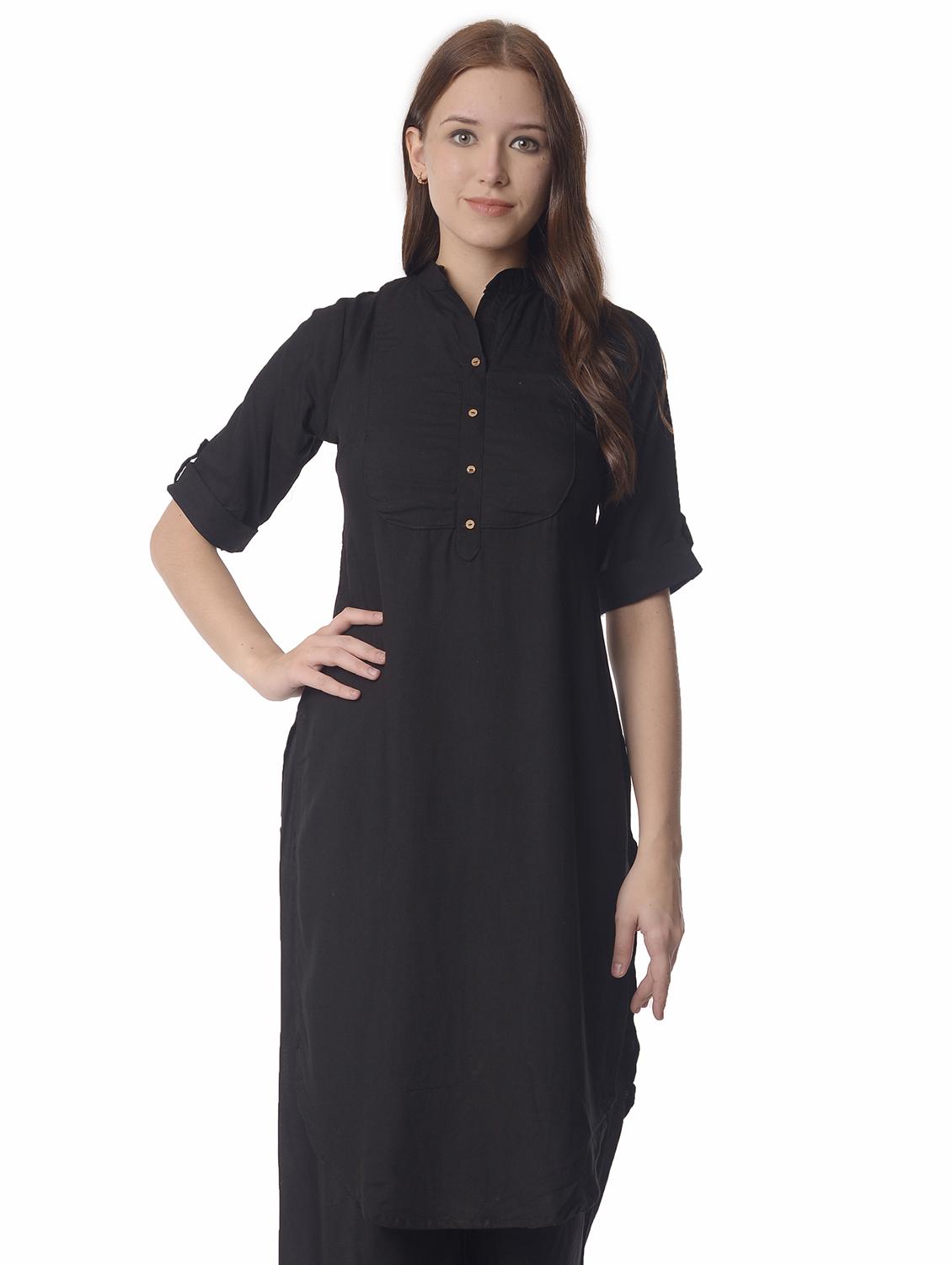 women roll up sleeve straight kurta - 21070504 - Zoom Image - 0