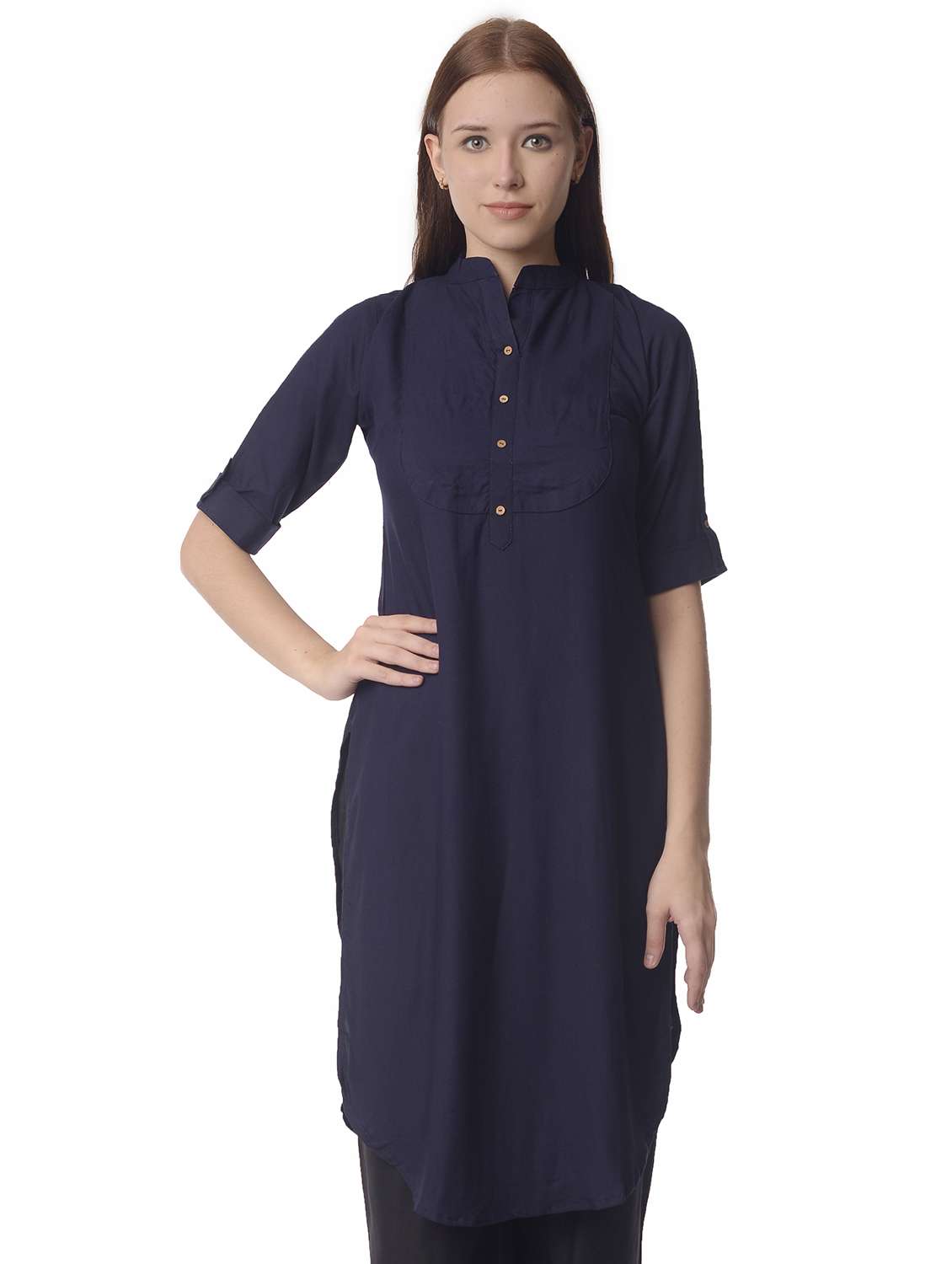 women roll up sleeve straight kurta - 21070505 -  Zoom Image - 0