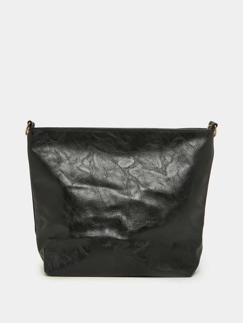 wome black textured letherrette (pu) handbag - 21071581 - Standard Image - 0