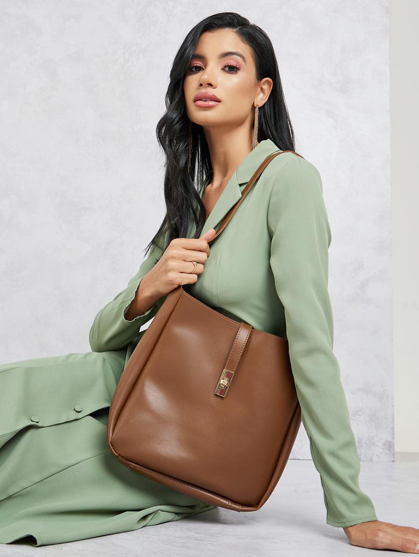 wome brown solids letherrette (pu) handbag - 21071585 - Standard Image - 5
