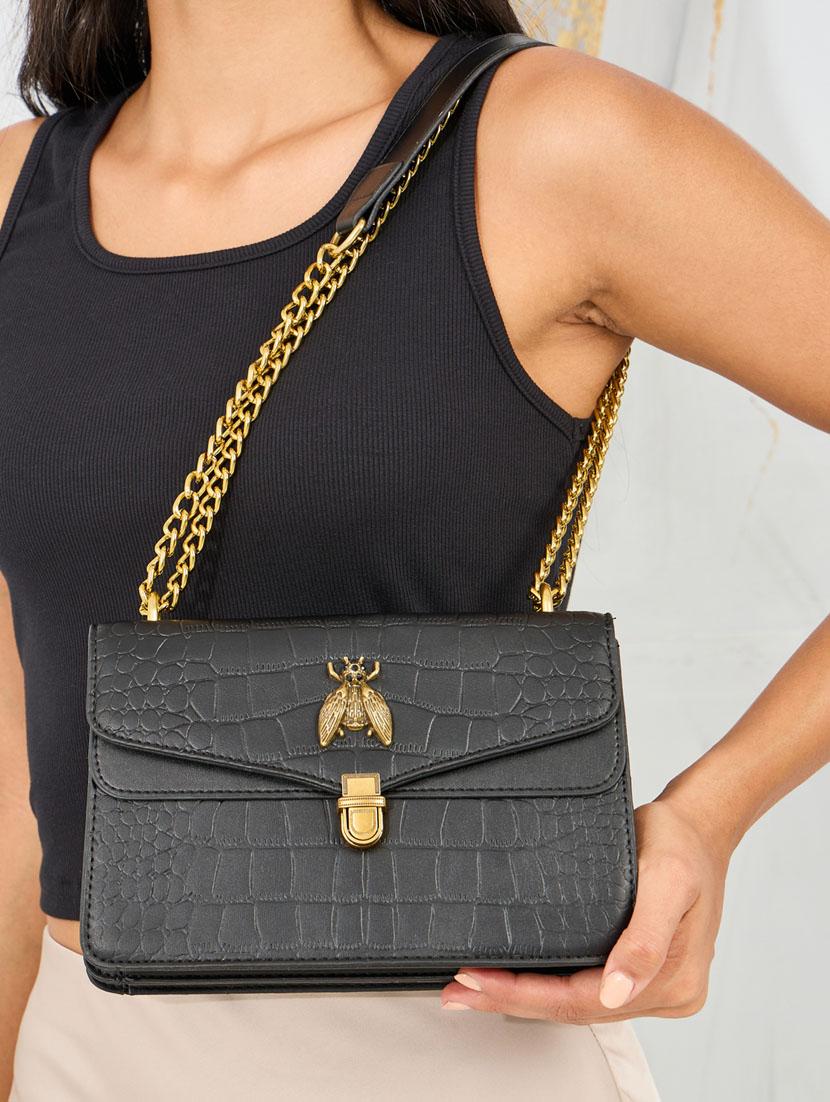 black leatherette (pu) textured sling bag - 21071590 - Standard Image - 5