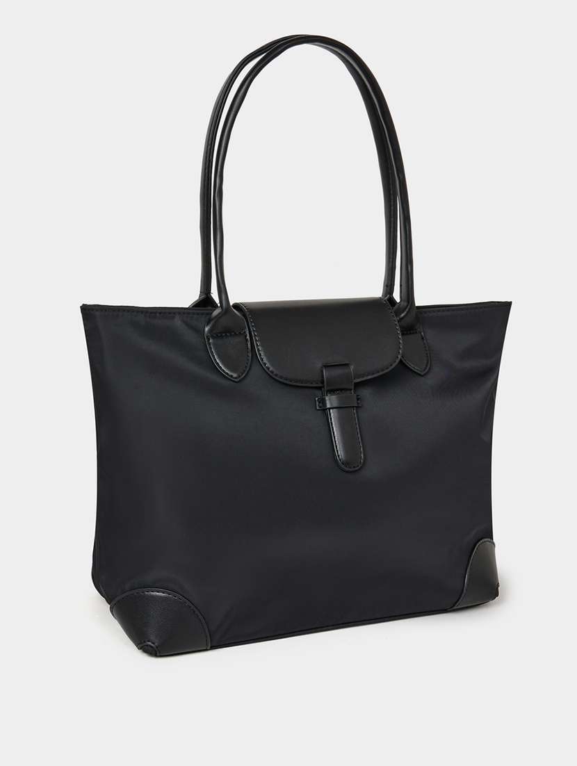 wome black solids polyester handbag