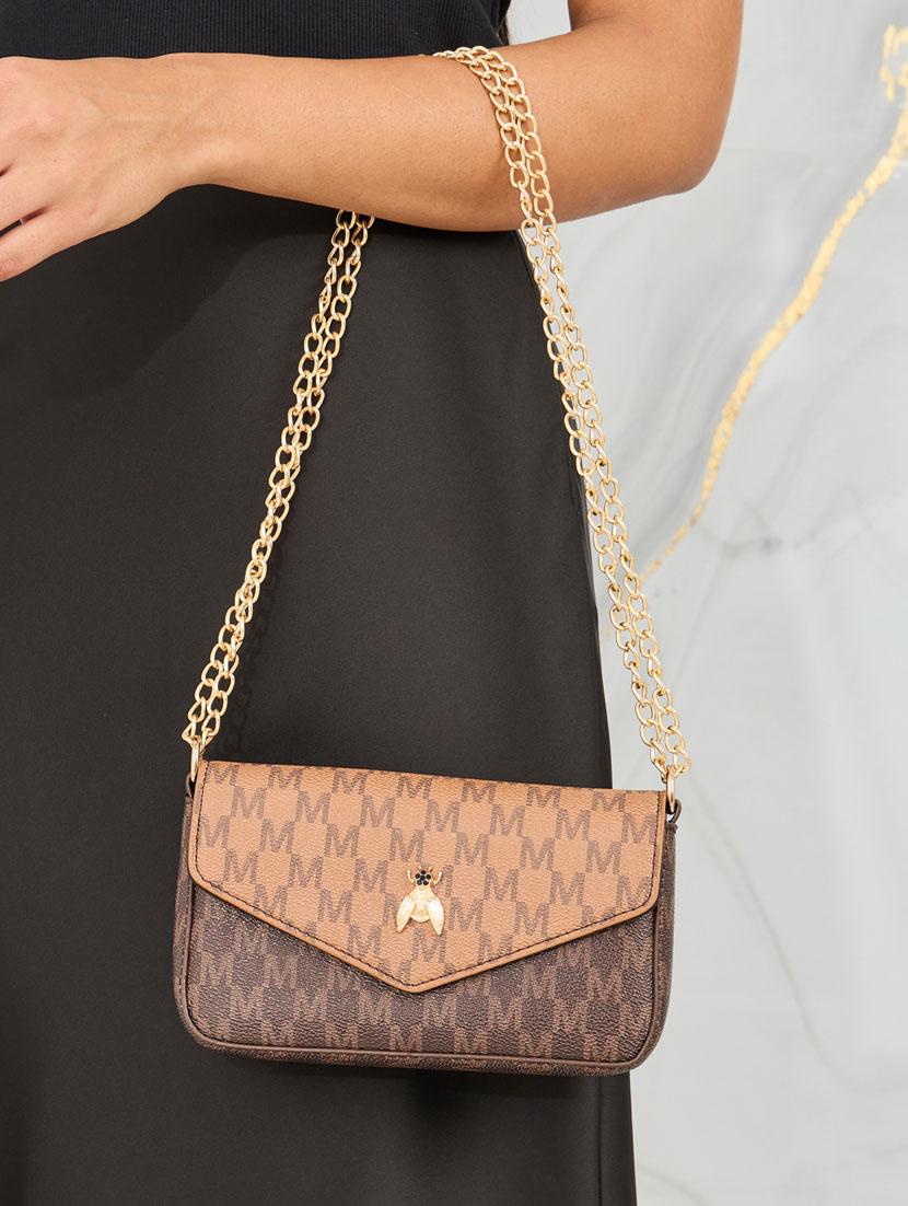 brown leatherette (pu) printed sling bag - 21071650 - Standard Image - 5