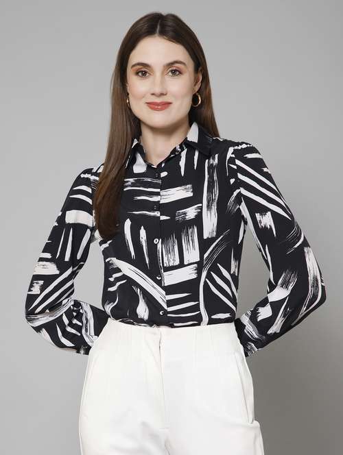 black printed detailed regular shirt - 21072201 -  Standard Image - 0