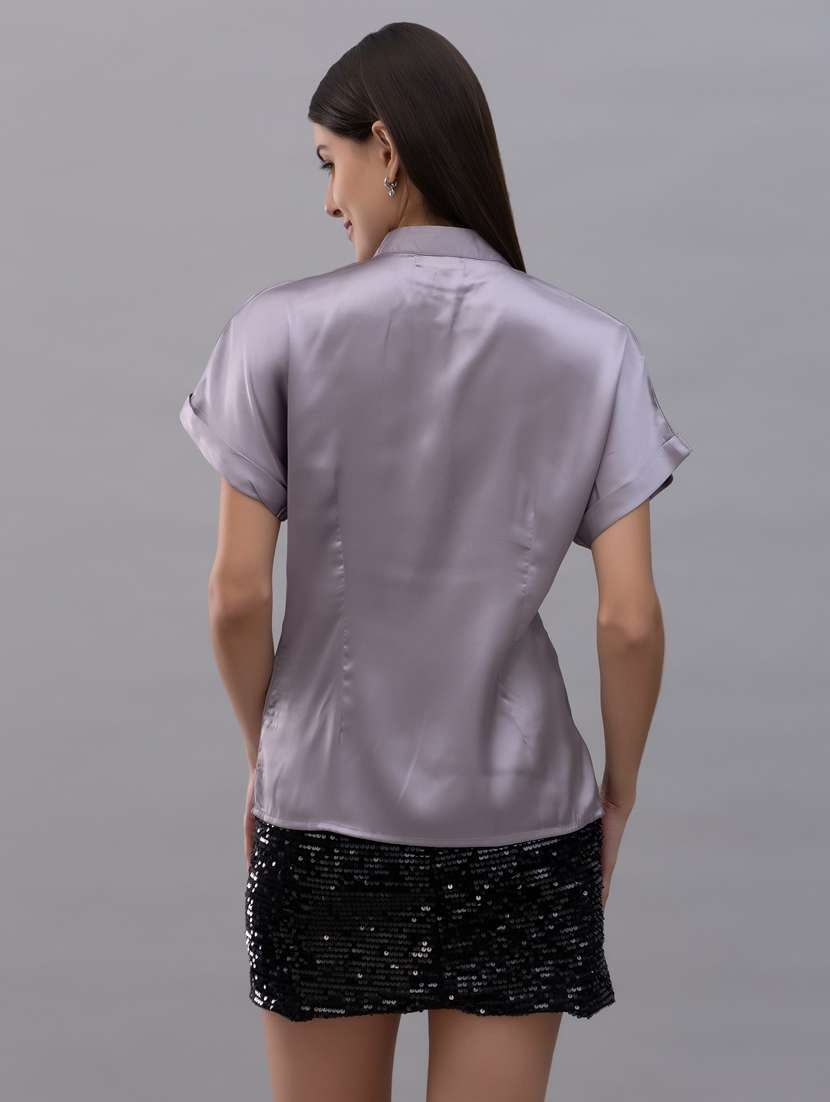 solid lavender satin casual shirt - 21072210 -  Standard Image - 3